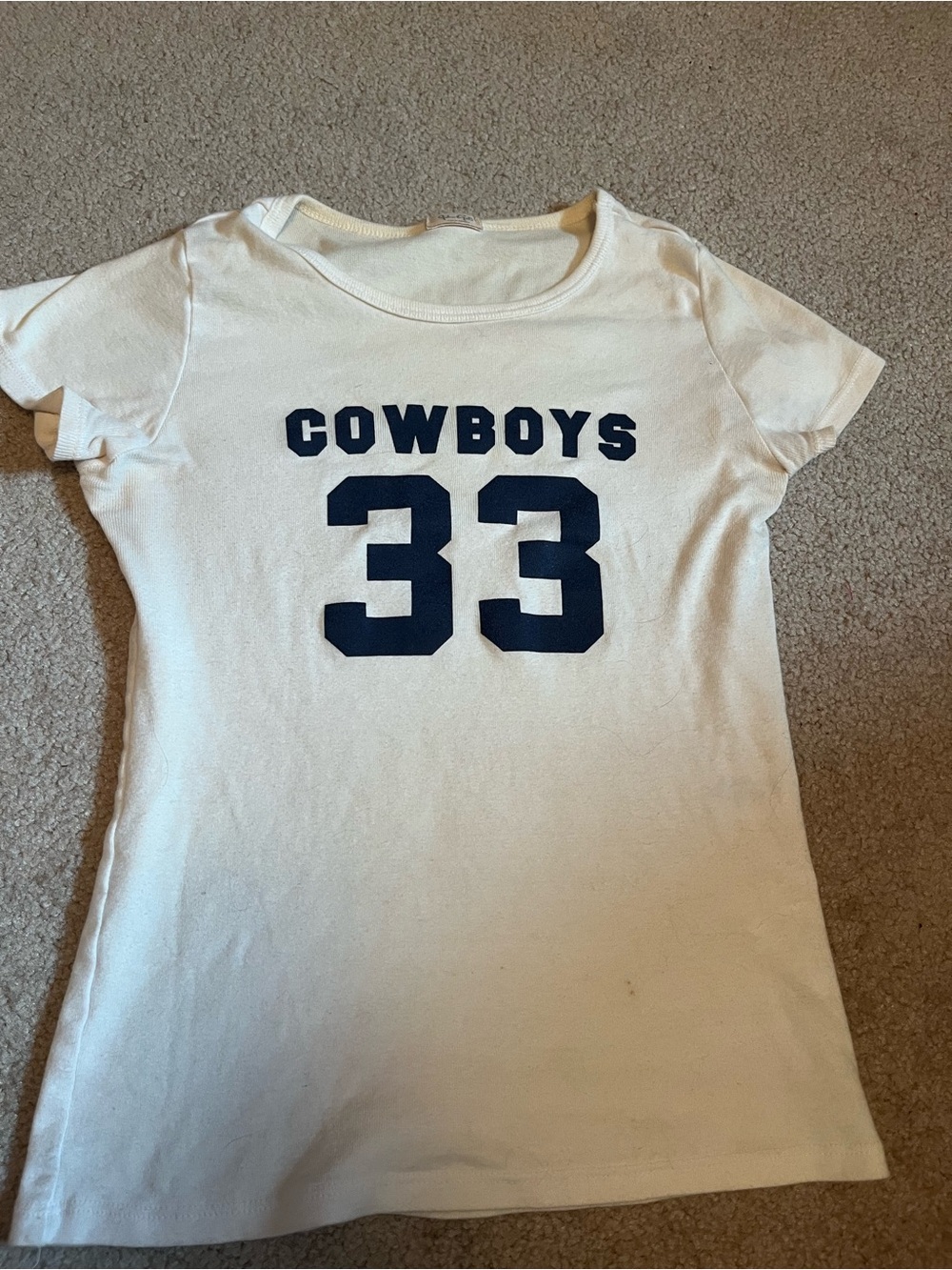 Brandy Melville White Tee with Navy 'Cowboys 33' Graphic